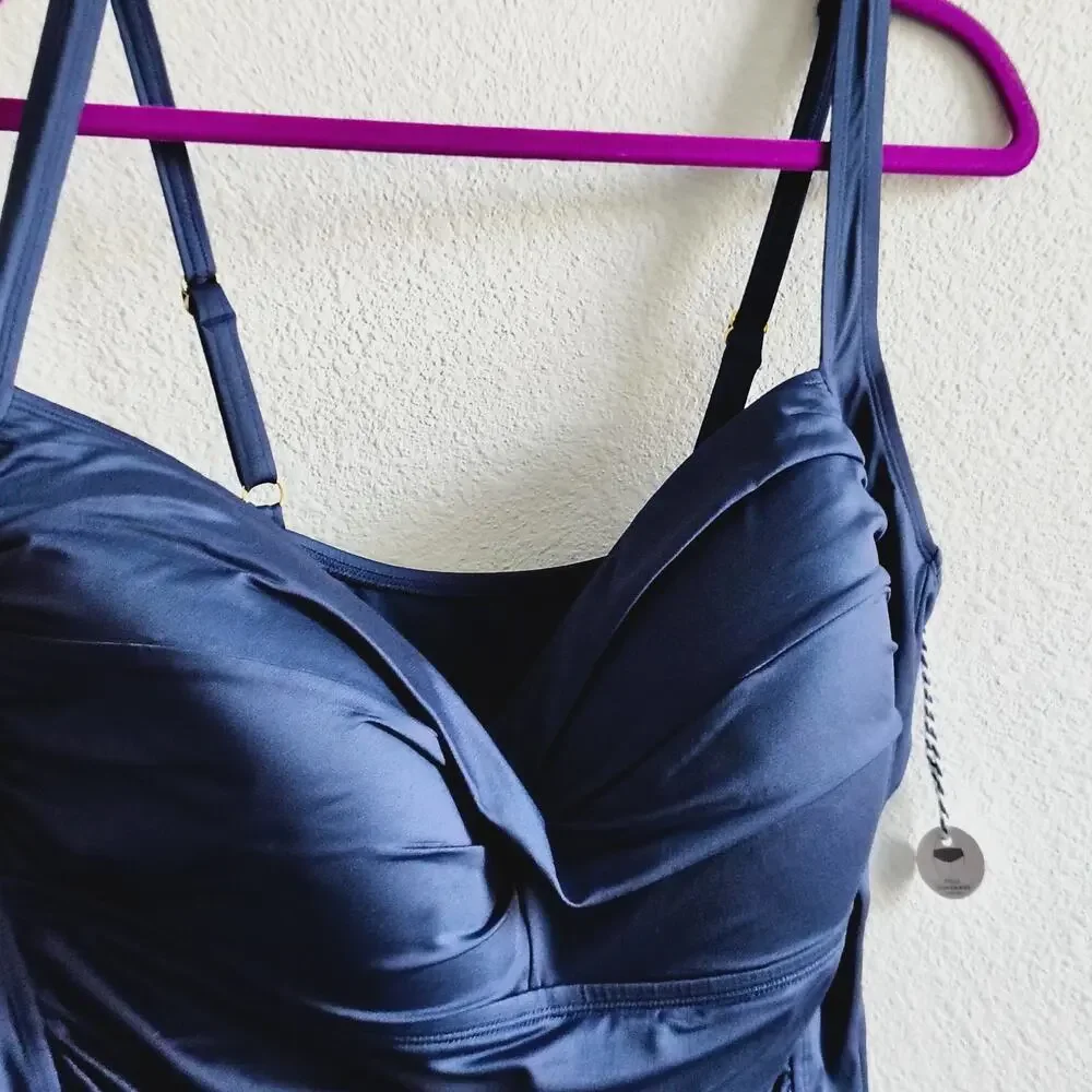 Sonnet Shores Plus Size 24W Navy Blue Ruched One Piece Swimsuit Full Coverage